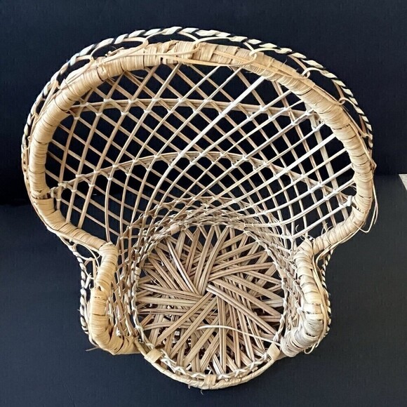 Wicker Peacock Rattan Chair Doll Plant Stand Boho Decor Fan Back 15" 90s Y2K - Picture 6 of 11